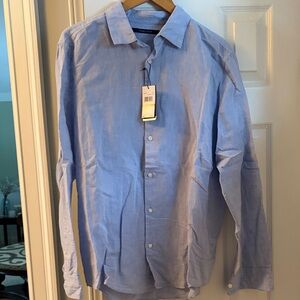 Perry Ellis Light Blue untucked linen blend  Button Down Shirt